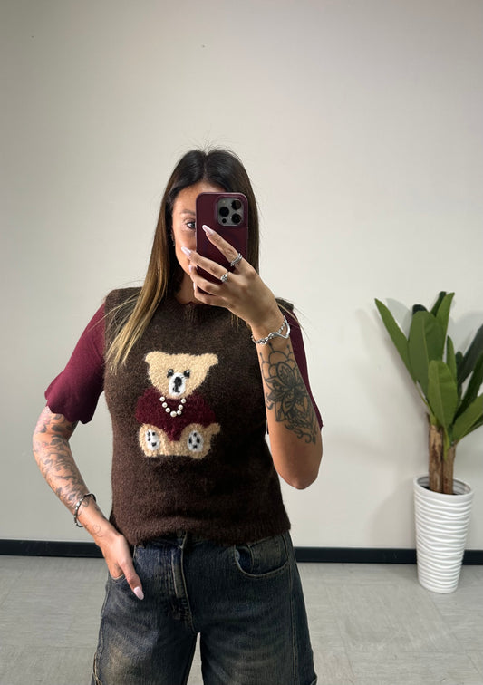Gilet Teddy con Orsetto e Perline