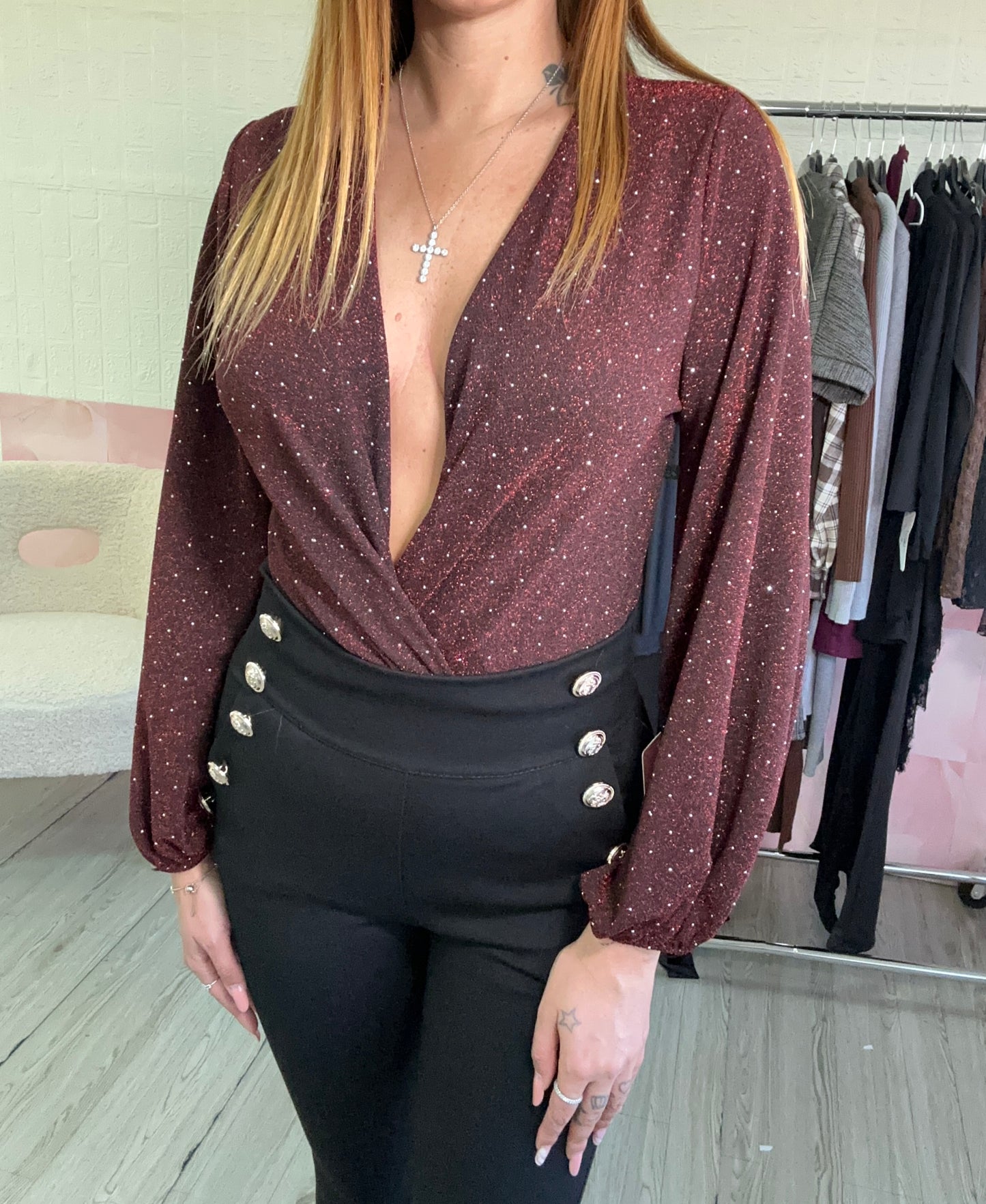 Body bordeaux con brillantini - JE_MI