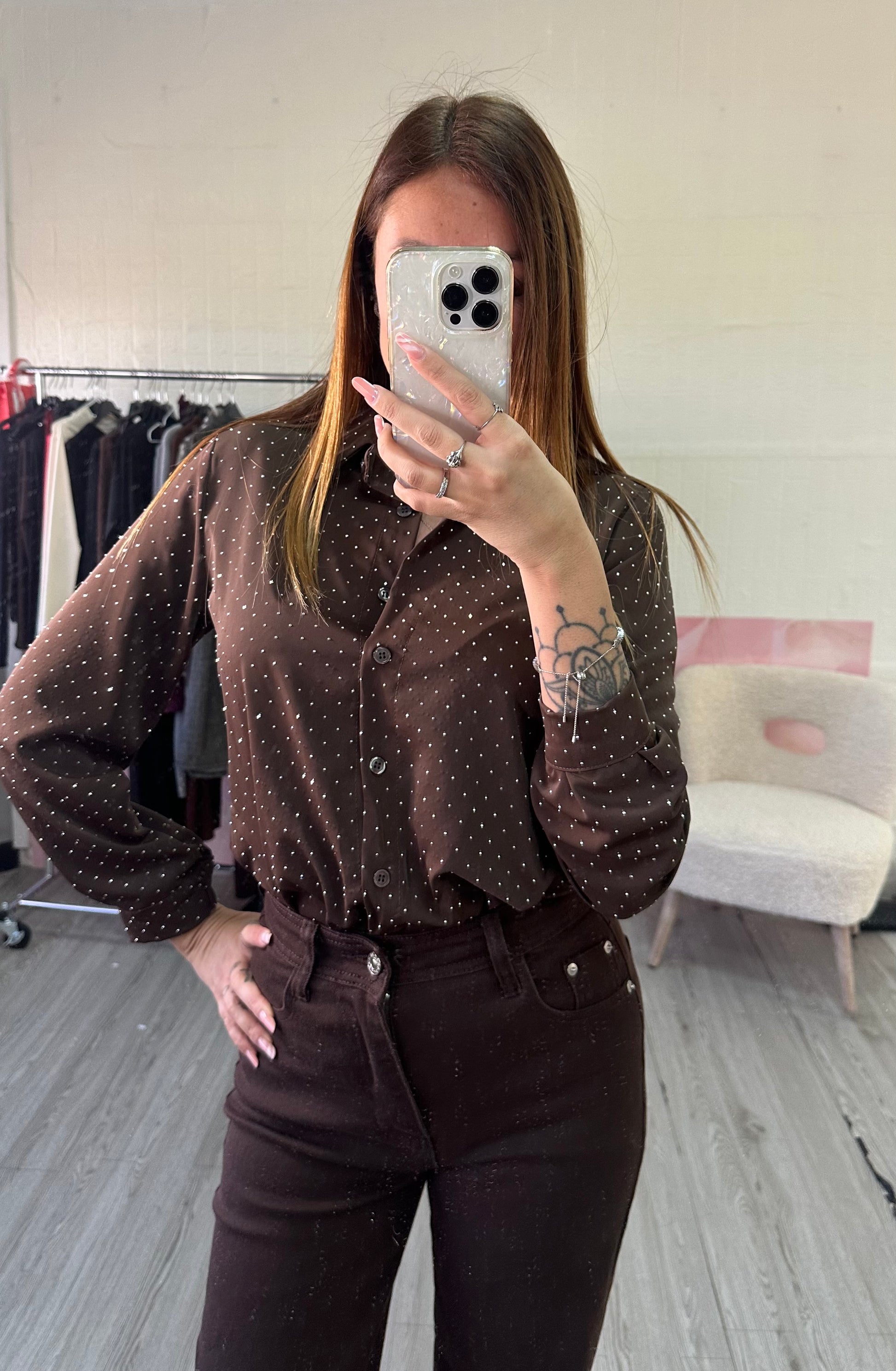 Camicia marrone con brillantini - JE_MI