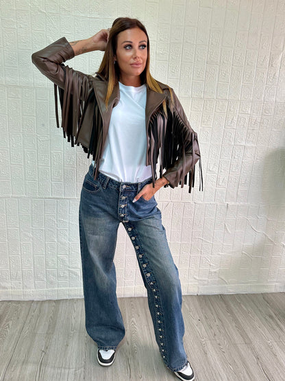 Giubbino crop con frange - JE_MI