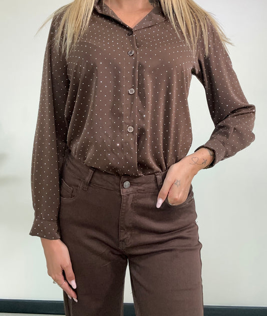 Camicia Marrone con Brillantini - JE_MI