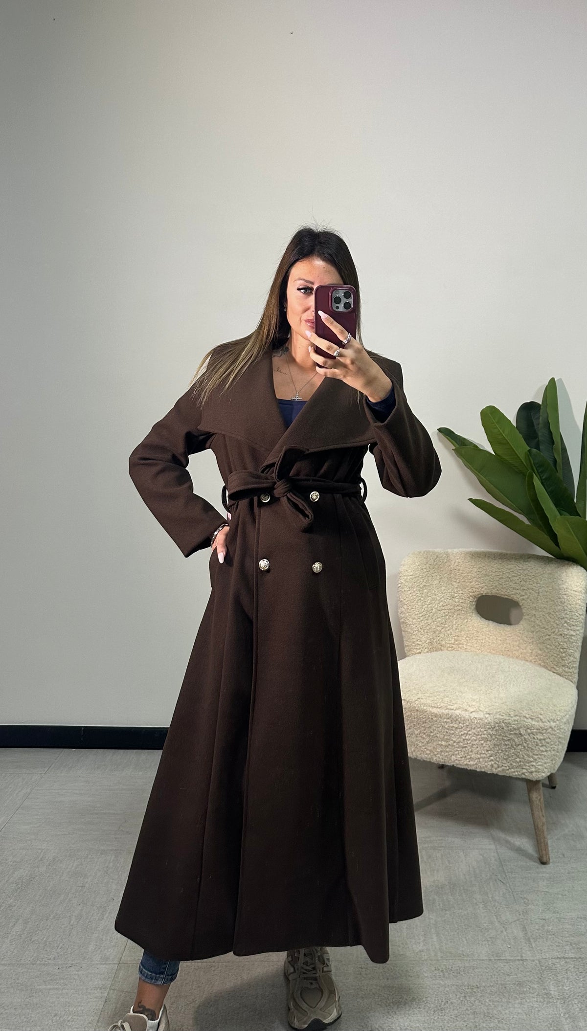 Cappotto doppiopetto con cintura