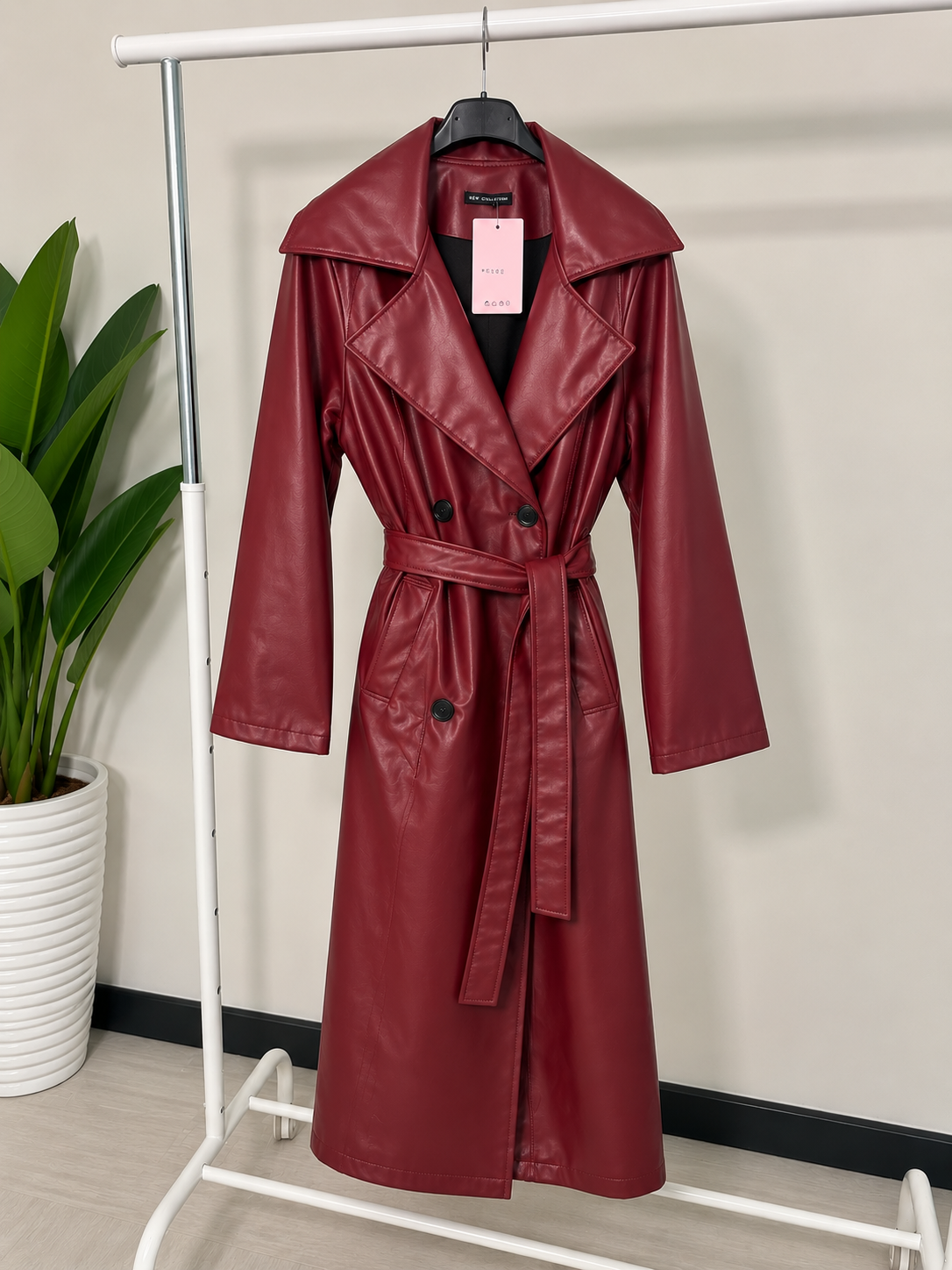 Trench in ecopelle con cintura