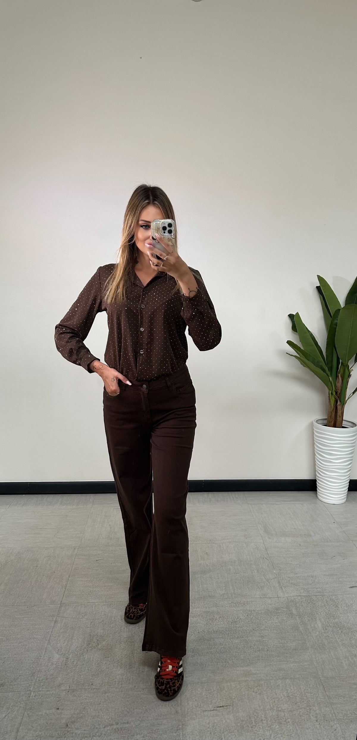Camicia Marrone con Brillantini - JE_MI