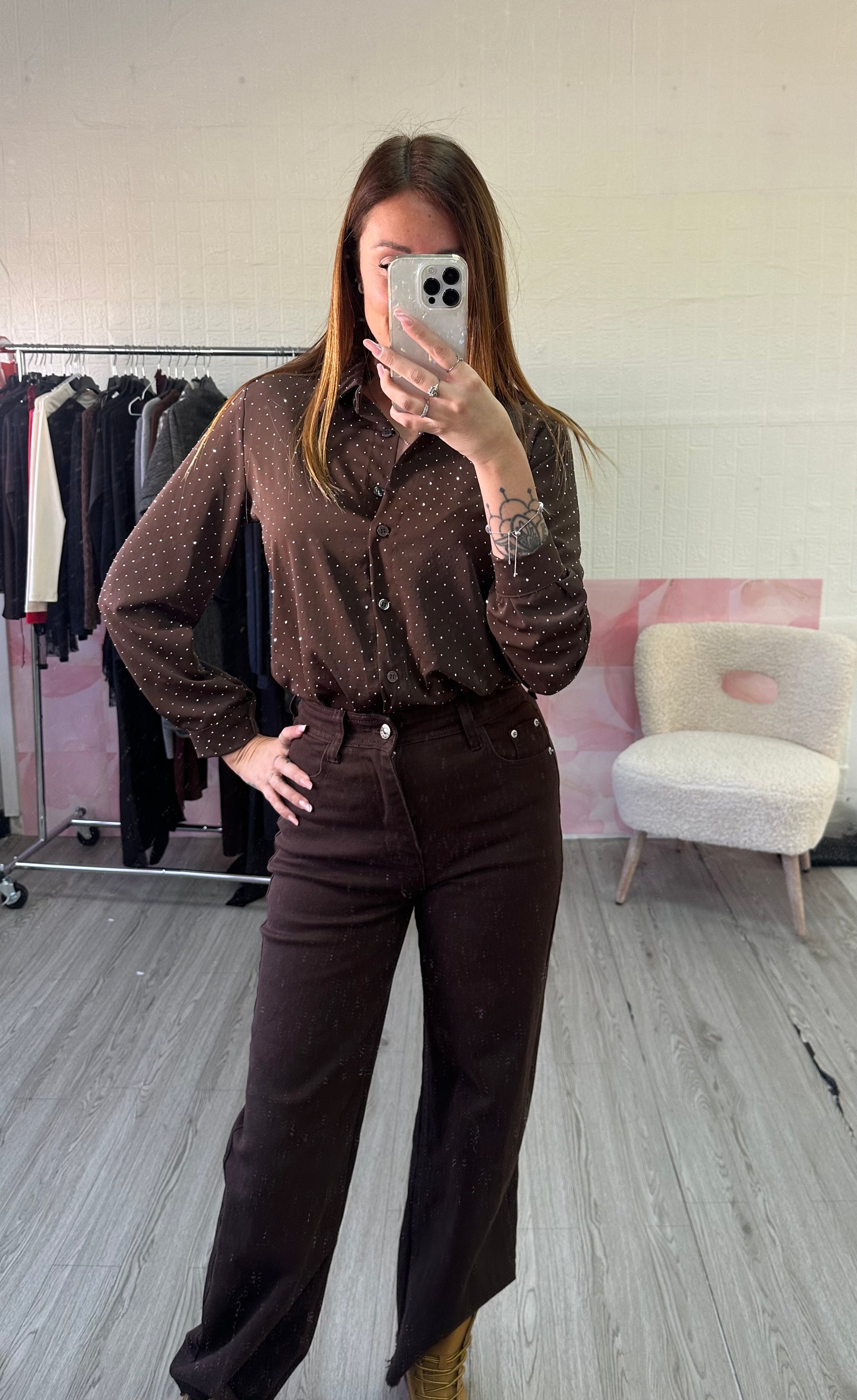 Camicia marrone con brillantini - JE_MI