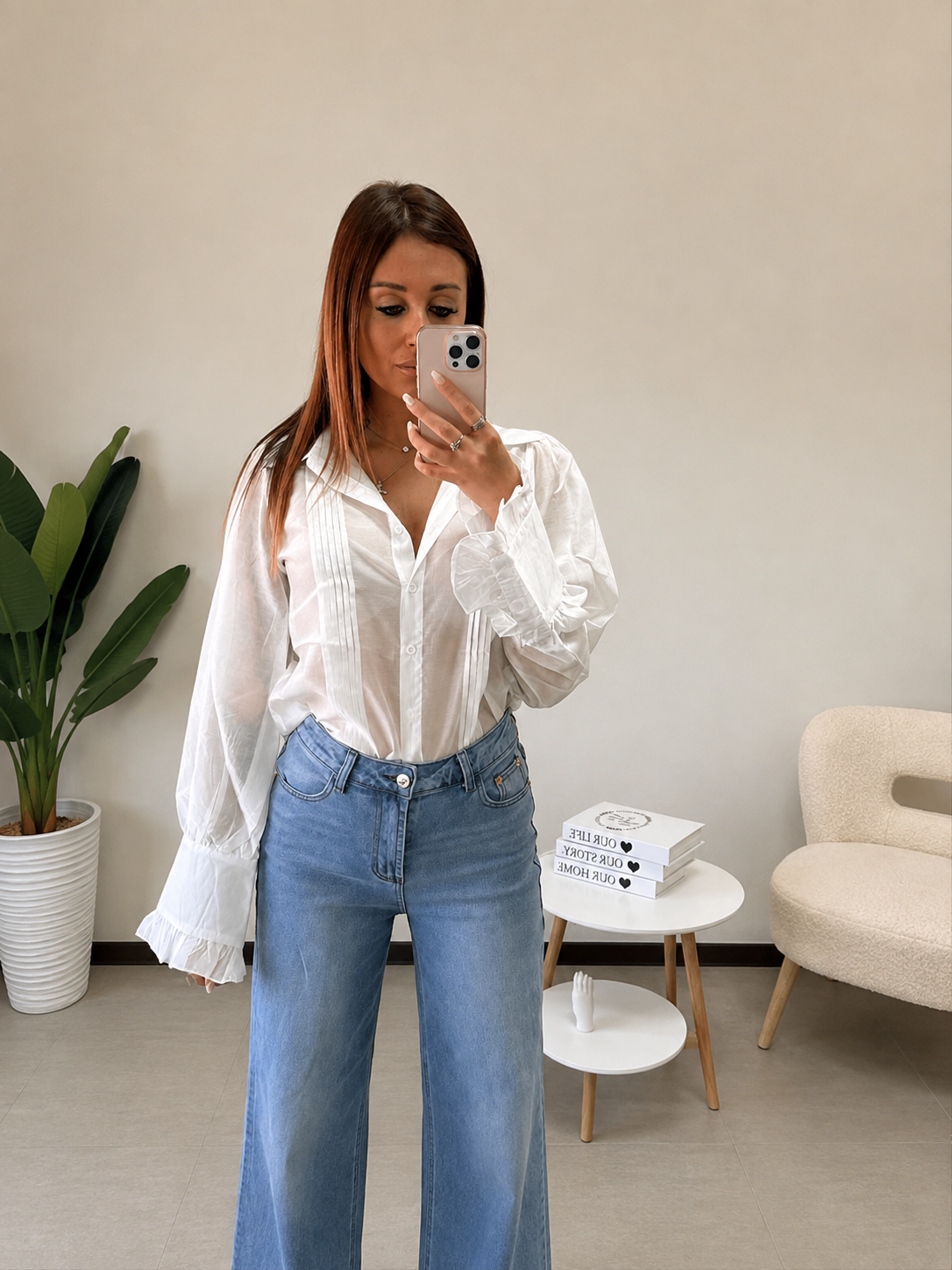 Camicia con maniche a sbuffo